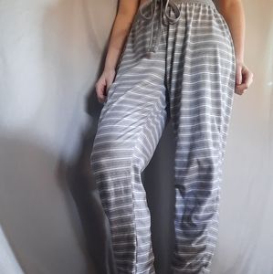 white and gray stripped pajama pants